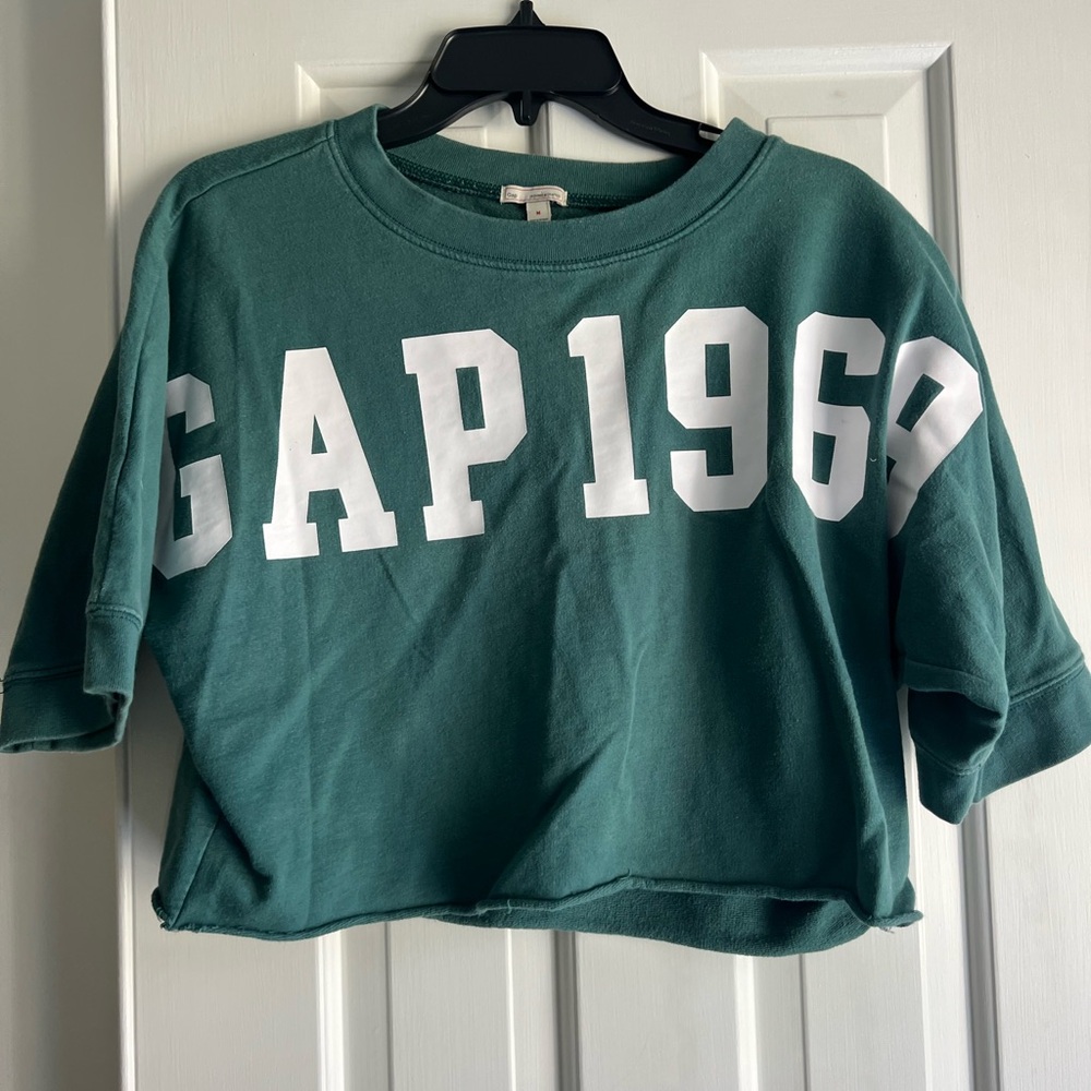 GAP Teal Cropped Sweatshirt with White Print
